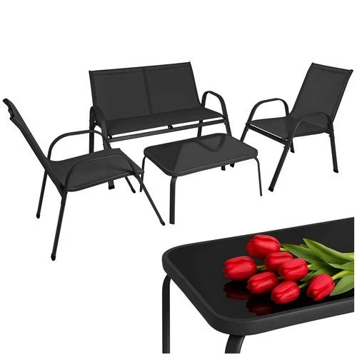 SET mobili TERRAZZO DA GIARDINO 4 POSTI sedie tavolo panca divano in acciaio