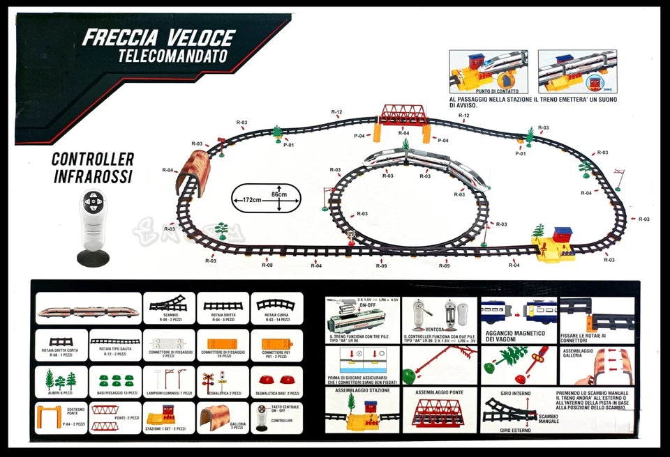 Pista Treno Elettrico Pista trenino a batteria per bambini treno freccia 620 cm