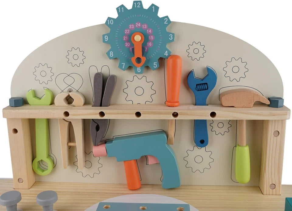 BANCO da lavoro giocattolo in legno con ATTREZZI banchetto bambini GIOCO h.79 cm