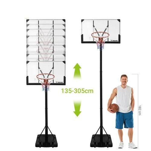 canestro da basket con piantana altezza regolabile max 305 cm anello regolamentare 45 cm