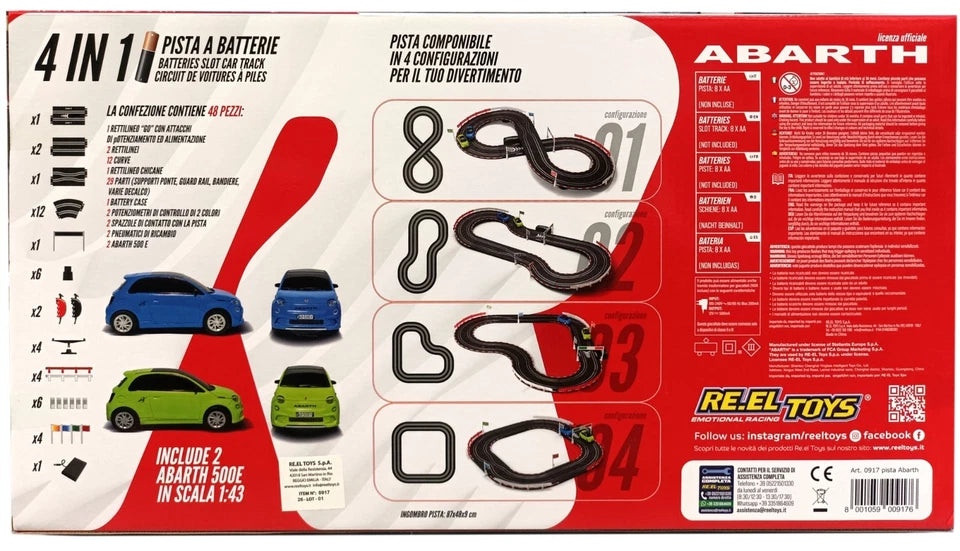 Pista elettrica a batterie pista Fiat Abarth 500E con luci Scala 1:43 2.6 metri