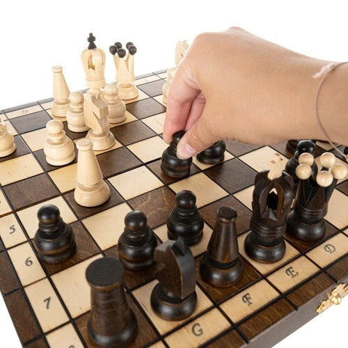 Scacchiera in legno carpino massiccio di lusso, pieghevole scacchi con valigetta