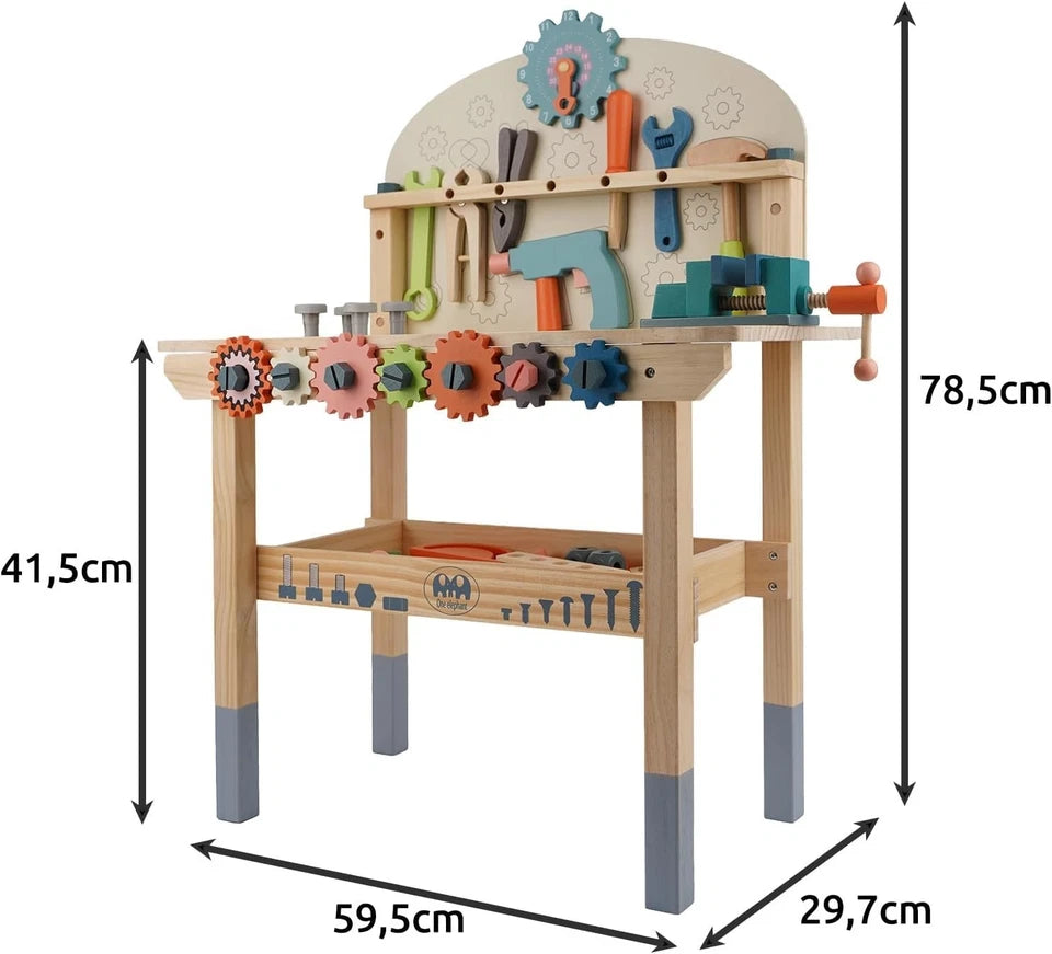 BANCO da lavoro giocattolo in legno con ATTREZZI banchetto bambini GIOCO h.79 cm