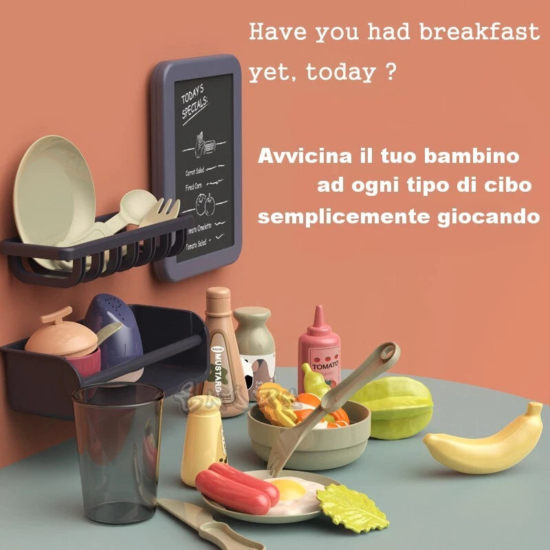 Cucina Giocattolo per bambini con vapore acqua Suoni Luci  e Accessori Inclusi