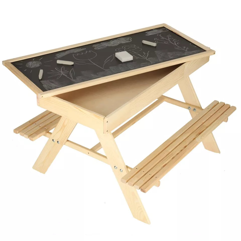 TAVOLO picnic per BAMBINI sabbiera giardino tavolino in legno con panche lavagna