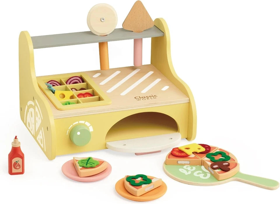 forno della pizza giocattolo in legno cibo e accessori gioco cucina chef pizza
