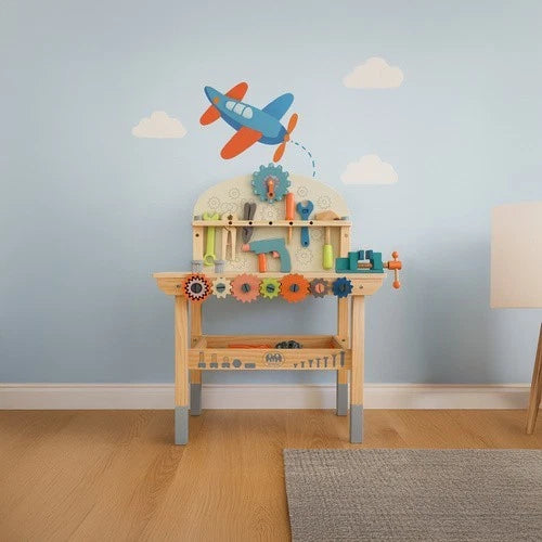 BANCO da lavoro giocattolo in legno con ATTREZZI banchetto bambini GIOCO h.79 cm