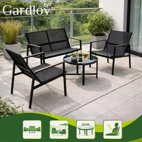 SET DA GIARDINO TERRAZZO 4 POSTI sedie tavolo panca divano in acciaio