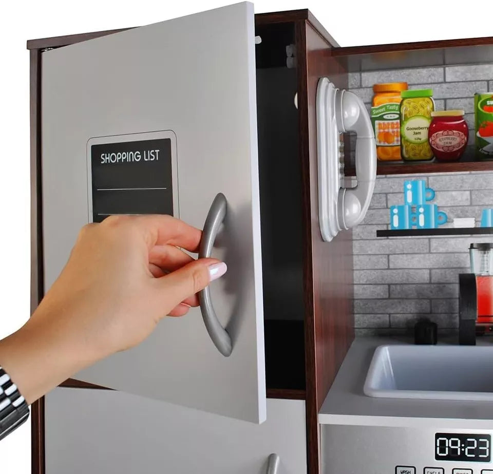 CUCINA PER BAMBINI Moderna IN LEGNO CUCINA con FRIGO FORNO PENTOLE E LUCE