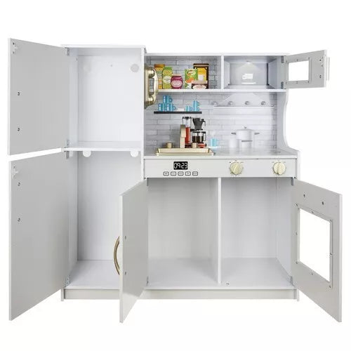 CUCINA PER BAMBINI IN LEGNO BIANCO CUCINA GRANDE con FRIGO FORNO pentole e luci