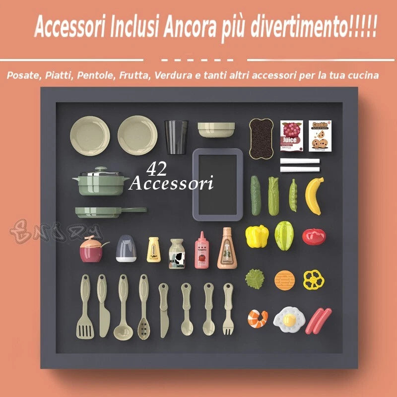 Cucina Giocattolo per bambini con vapore acqua Suoni Luci  e Accessori Inclusi
