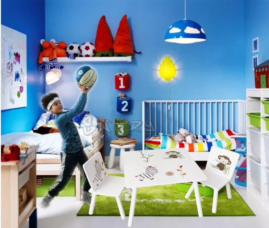 TAVOLO PER BAMBINI In LEGNO + 2 SEDIE TAVOLINO DA GIOCO E STUDIO camera bambini