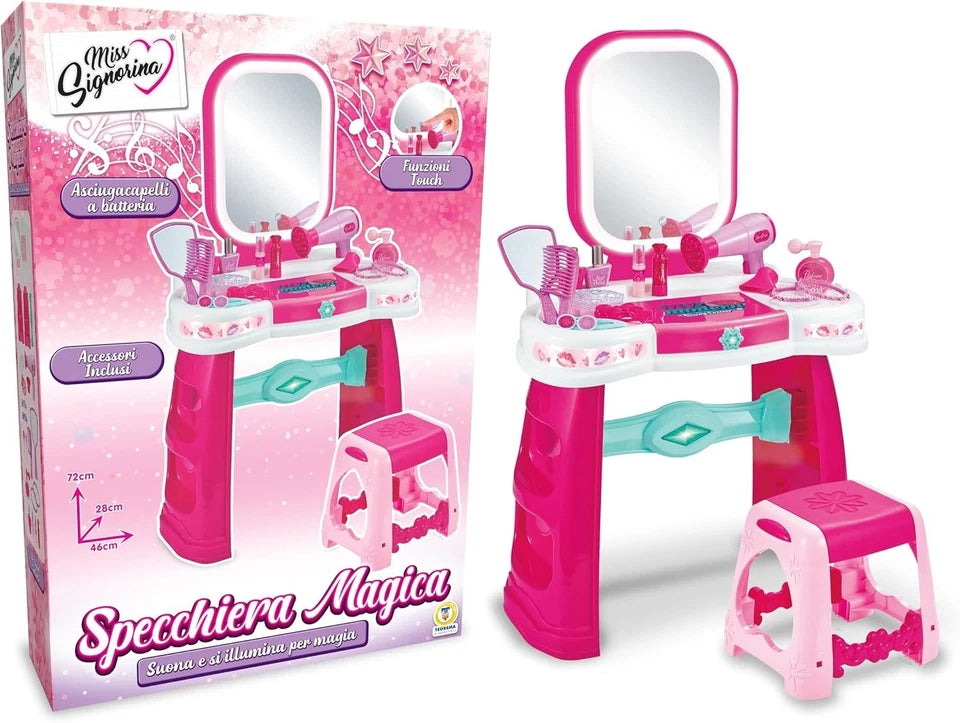 Specchiera Gioco con sgabello Bambine Specchio Trousse Set luci suoni h 72 cm