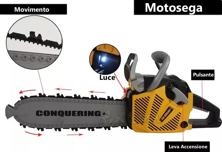 Soffiatore Foglie + Motosega Set Giardiniere Giocattolo Luci Suoni Funzioni Real