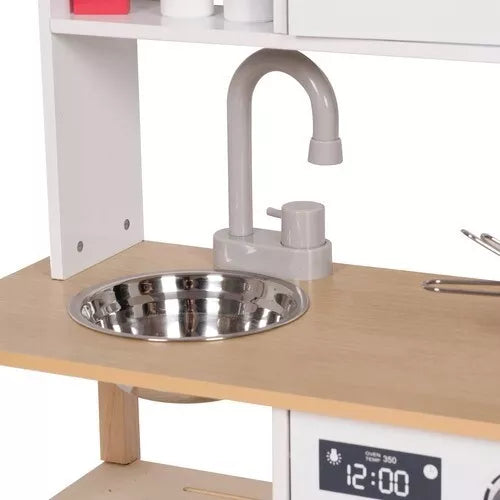 CUCINA PER BAMBINI IN LEGNO con pentole e accessori lavello e forno giocattolo