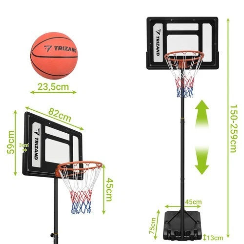 canestro da basket con piantana h. regolabile da 150 a 259 cm con ruote e palla