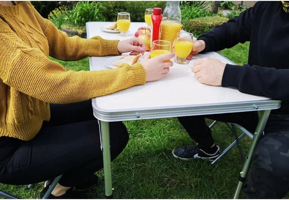 Tavolo picnic campeggio + 4 sgabelli e porta ombrellone richiudibile a valigetta