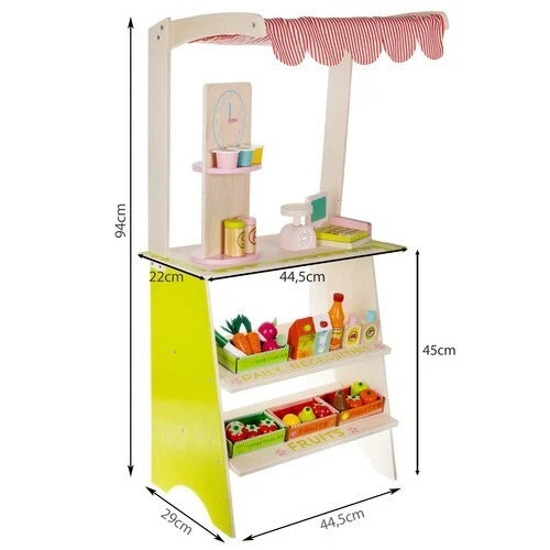 Banco del mercato Giocattolo, Gioco frutta verdura supermercato in Legno per Bambini