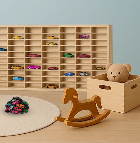 VETRINA ESPOSITORE MODELLISMO VETRINETTA IN LEGNO 80 scomparti modellini auto