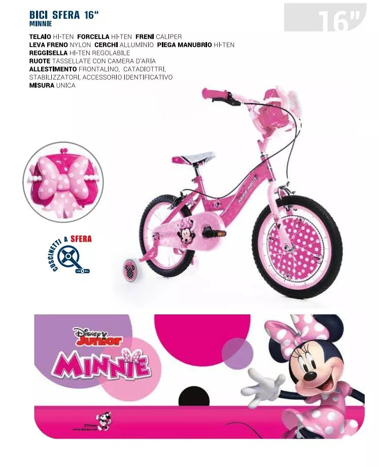 Bicicletta Disney Minnie 16 Pollici Bici per Bambina disney con ruote 4 5 6 anni