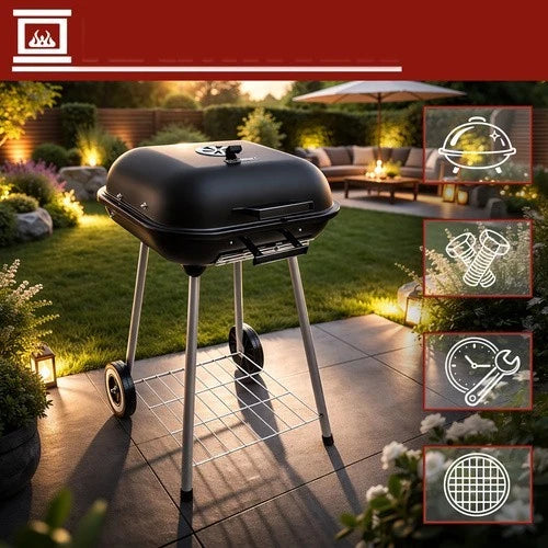 barbecue bbq a carbone carbonella per giardino terrazzo campeggio con ruote
