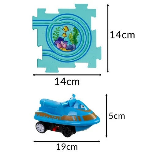 TAPPETO PUZZLE GRANDE 60x45 cm con pista , macchine a batteria e cartelli strada