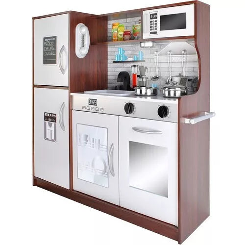 CUCINA PER BAMBINI Moderna IN LEGNO CUCINA con FRIGO FORNO PENTOLE E LUCE
