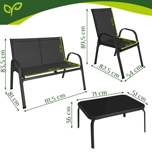 SET mobili TERRAZZO DA GIARDINO 4 POSTI sedie tavolo panca divano in acciaio