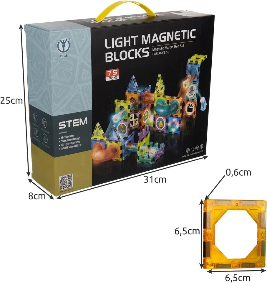 Pista per biglie luminosa 75 elementi gioco biglie costruzioni magnetiche bambini