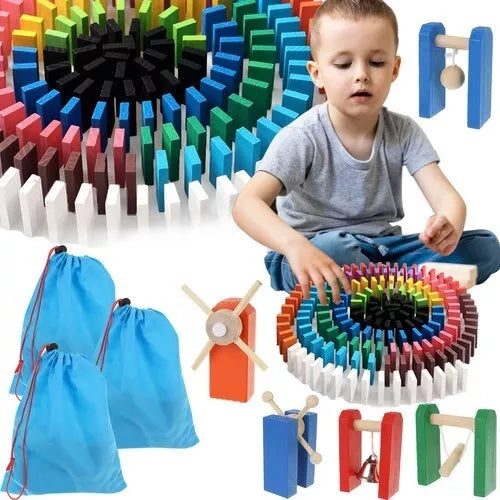 set blocchi in legno costruzioni in legno domino dinamico per bambini 1080 pezzi