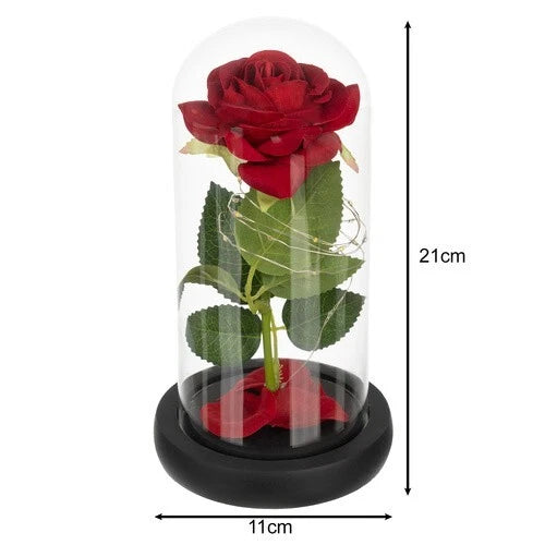 Rosa Eterna luci led Bella La Bestia Rosa Stabilizzata In Vetro + scatola regalo