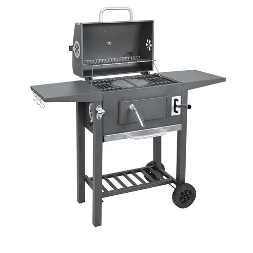 bbq barbecue a carbone carbonella griglie in ghisa + coperchio, termometro, soffiatore e tanti accessori