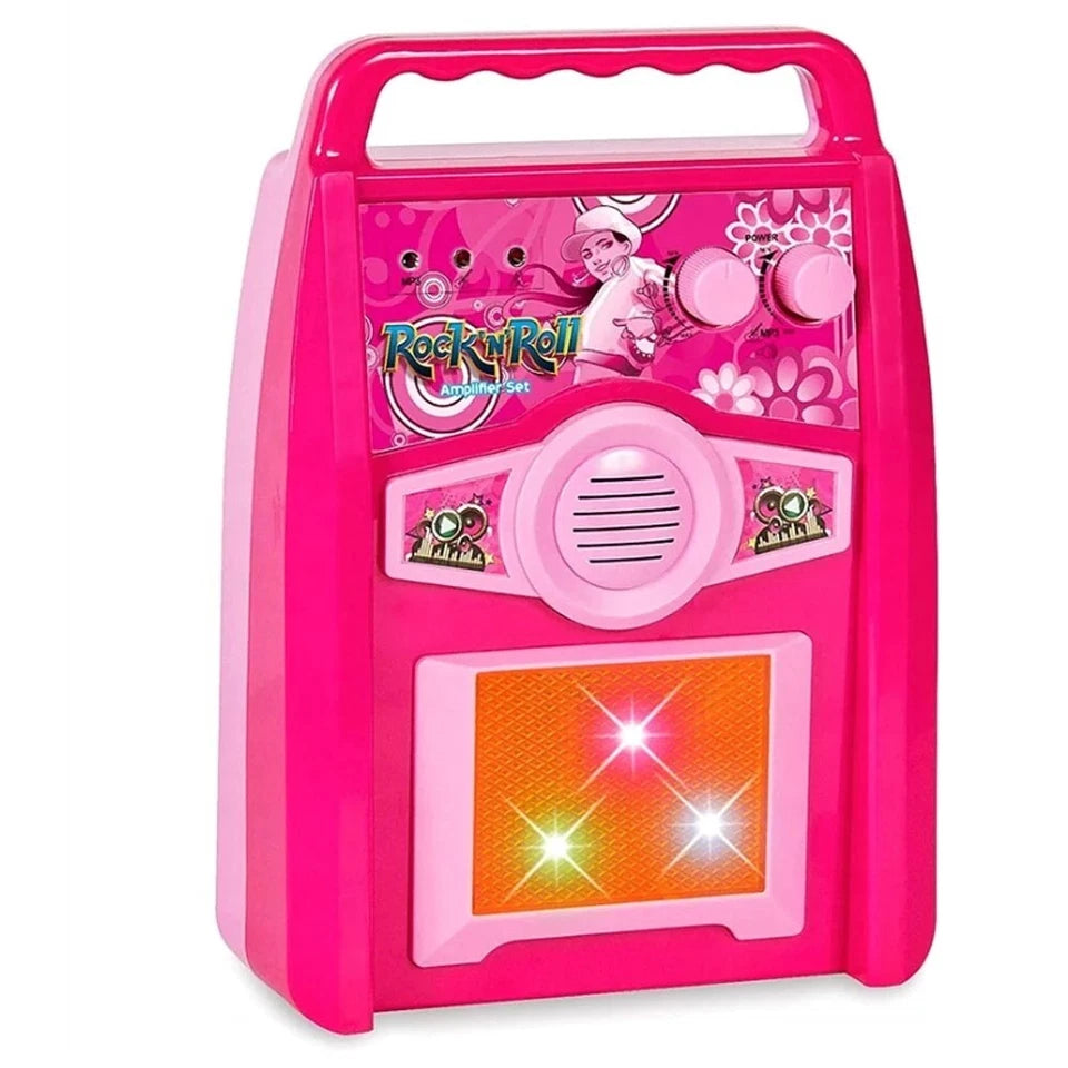 chitarra elettrica rosa set karaoke per bambina con asta microfono amplificatore