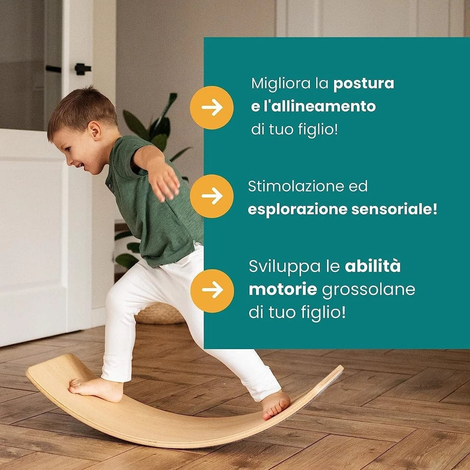 Balance board Montessori in legno naturale strumento equilibrio sviluppo motorio