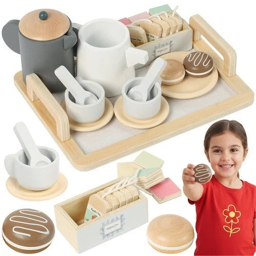 Giocattolo in legno per bambini set colazione gioco dolci tè biscotti tazzine
