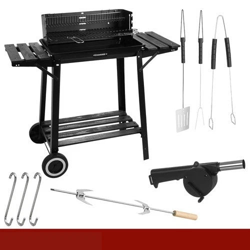 bbq barbecue a carbone carbonella da giardino grill regolabile ripiani spiedo e tanti accessori