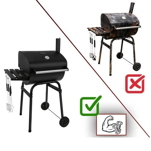 barbecue a carbonella bbq da giardino + accessori e soffiatore con termometro