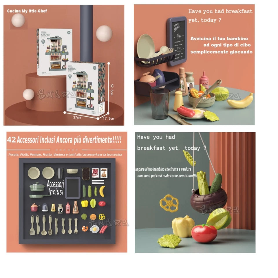 Cucina Giocattolo per bambini con vapore acqua Suoni Luci  e Accessori Inclusi