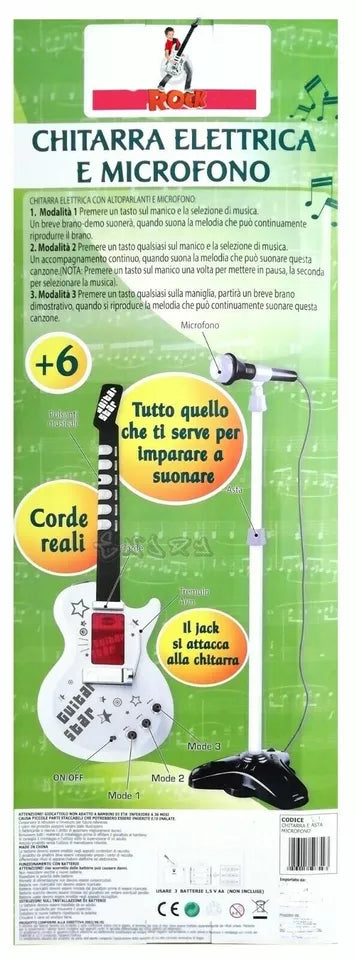 chitarra elettrica giocattolo bambini CON MICROFONO ASTA chitarra rock