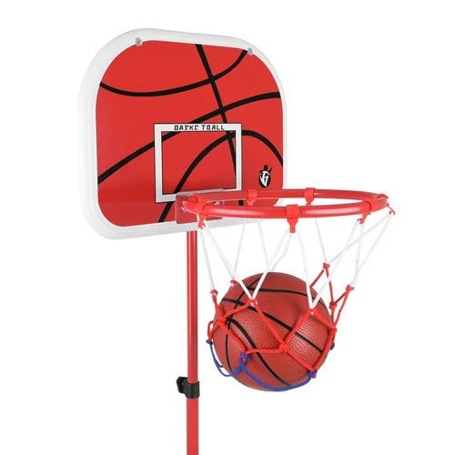 Canestro da basket con piantana e tabellone altezza regolabile con palla e pompa