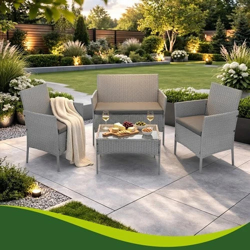 SET DA GIARDINO TERRAZZO 4 POSTI IN ECORATTAN- VARI COLORI- CON CUSCINI