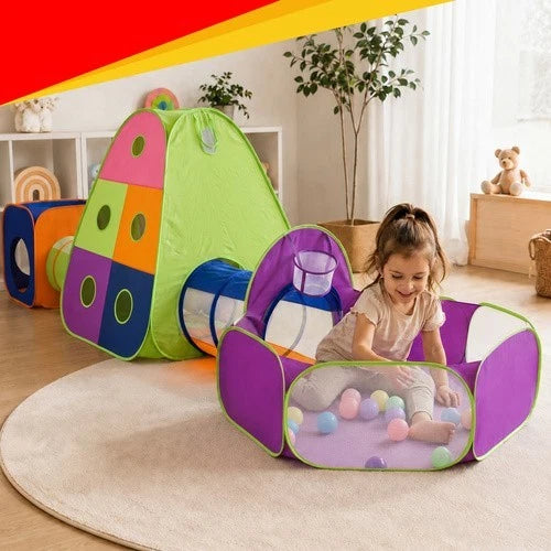 Tenda da gioco 5 in 1 Area gioco interni esterni per bambini pop-up + tunnel, casetta, palline canestro bersaglio