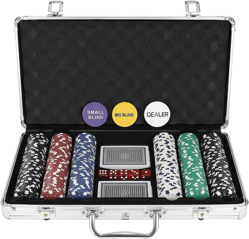 Texas Holdem - Set da poker con valigetta da poker in alluminio 2 mazzi di carte