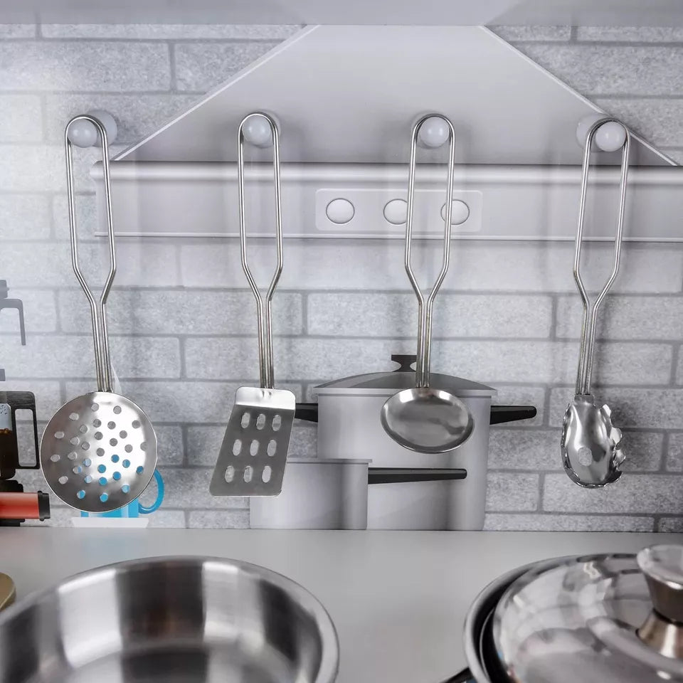 CUCINA PER BAMBINI IN LEGNO BIANCO CUCINA GRANDE con FRIGO FORNO pentole e luci