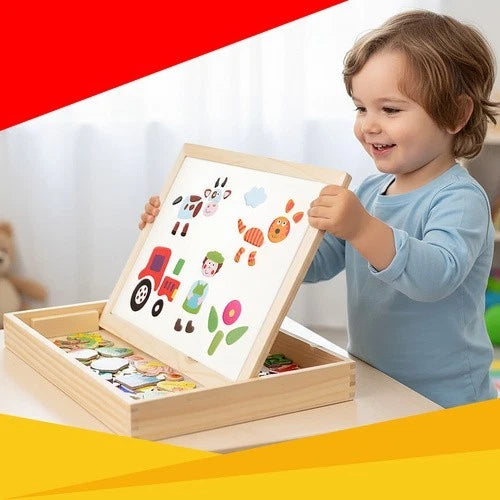 lavagna per bambini magnetica IN LEGNO bifacciale gessetti pennarelli accessori