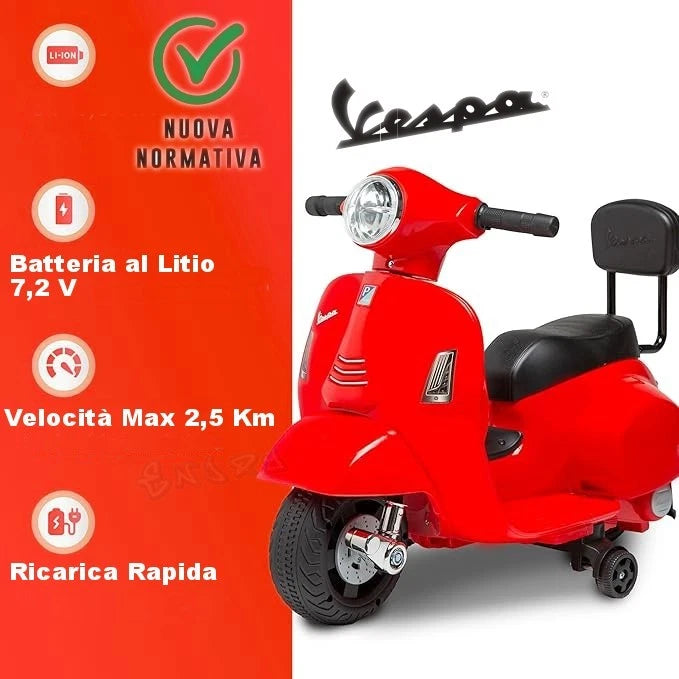 Scooter Elettrico per Bambini 1 - 3 Anni con Luci Led e Suoni Vespa GTS 7,2V