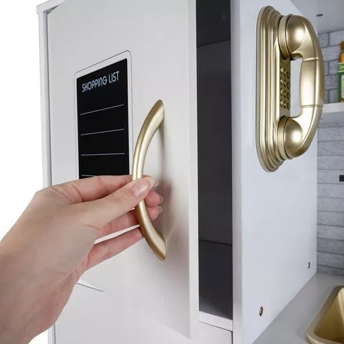 CUCINA PER BAMBINI IN LEGNO BIANCO CUCINA GRANDE con FRIGO FORNO pentole e luci