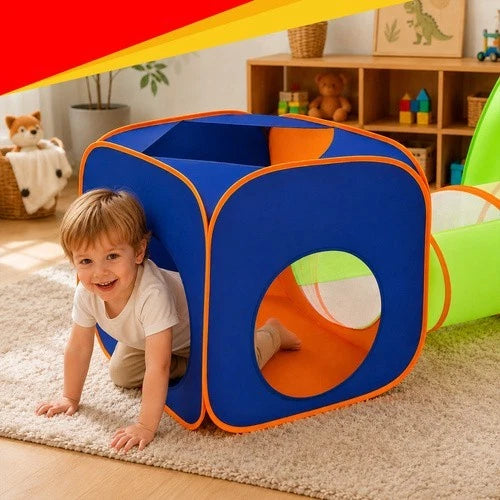 Tenda da gioco 5 in 1 Area gioco interni esterni per bambini pop-up + tunnel, casetta, palline canestro bersaglio