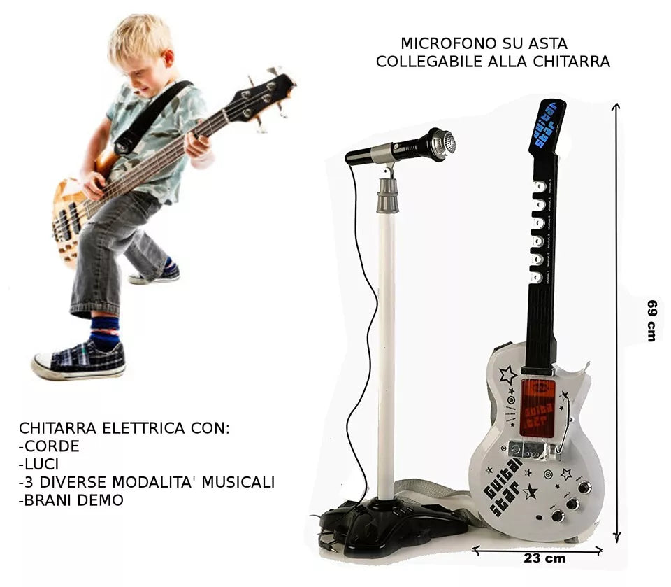 chitarra elettrica giocattolo bambini CON MICROFONO ASTA chitarra rock