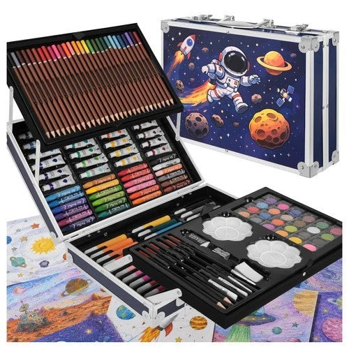 valigetta colori set pittura astronauta per bambini pastelli tempere pennarelli